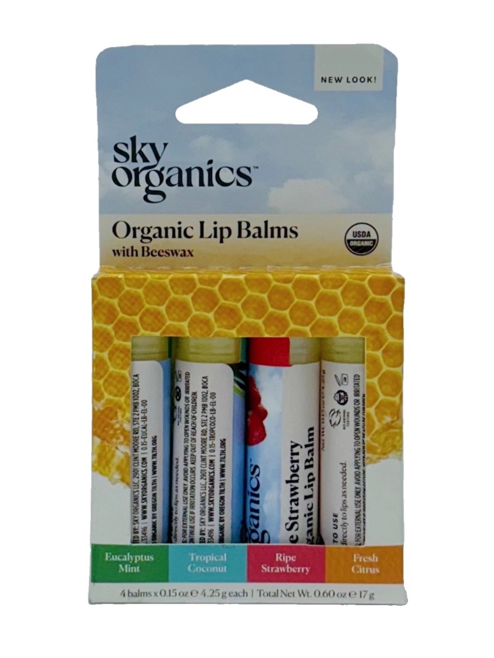 Sky Organics Organic Lip Balms with Beeswax Pack of 4